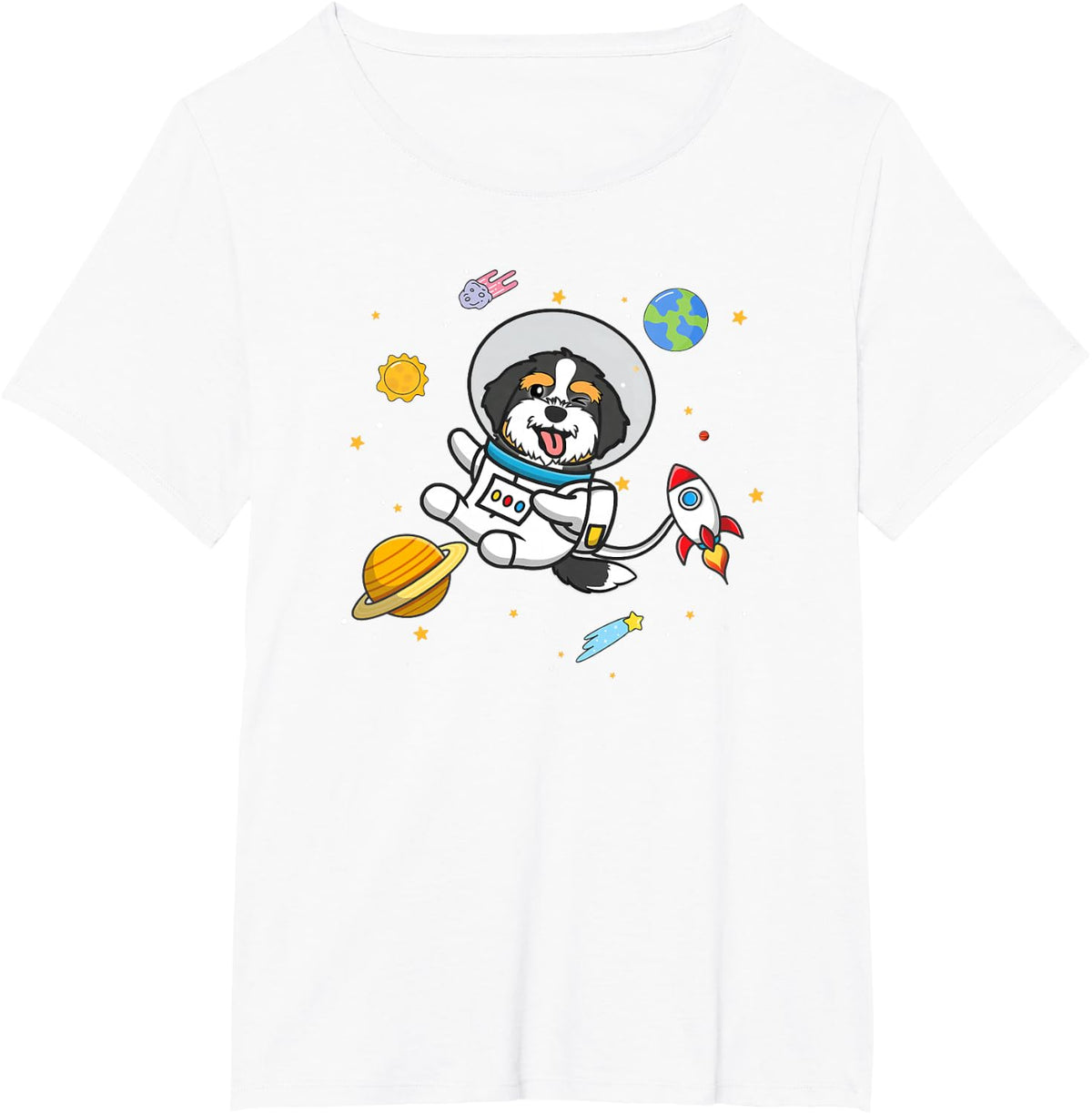 Cute Kids Boys Girls Kawaii Space Bernedoodle Dog Lover T-Shirt - White