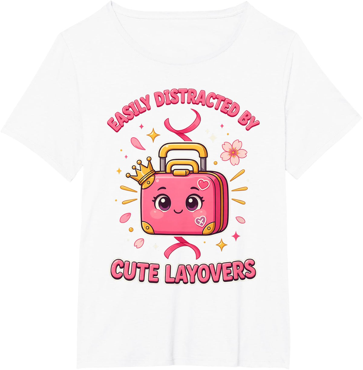 Easily Distracted by Cute Layovers Flight Attendant T-Shirt - White