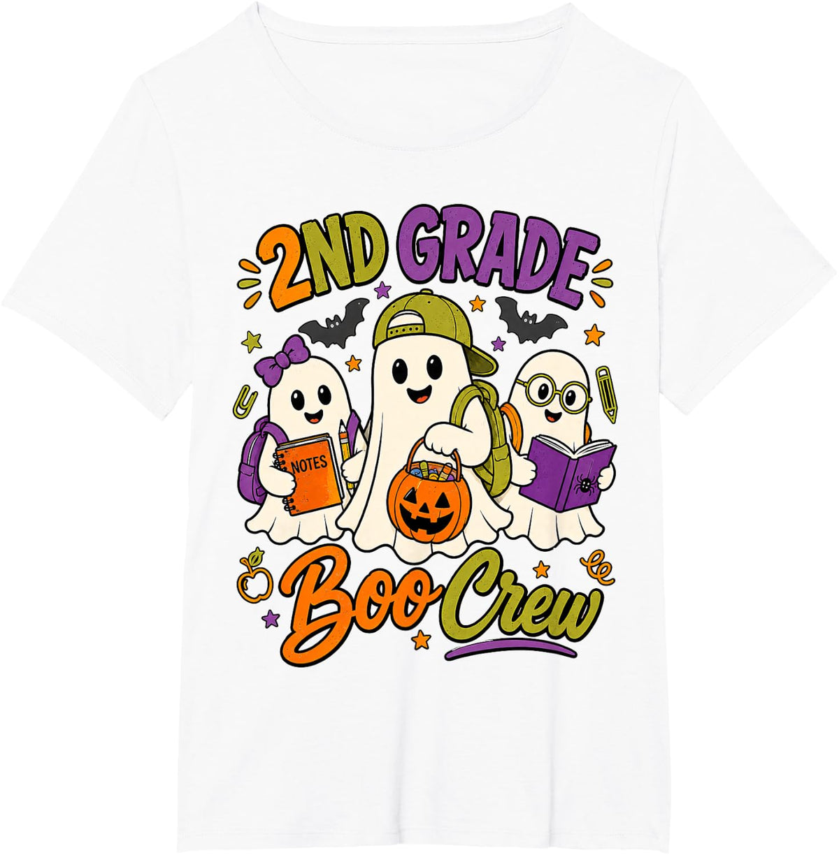2nd Grade Boo Crew Ghost Halloween Teacher Boys Girls Kids T-Shirt - White