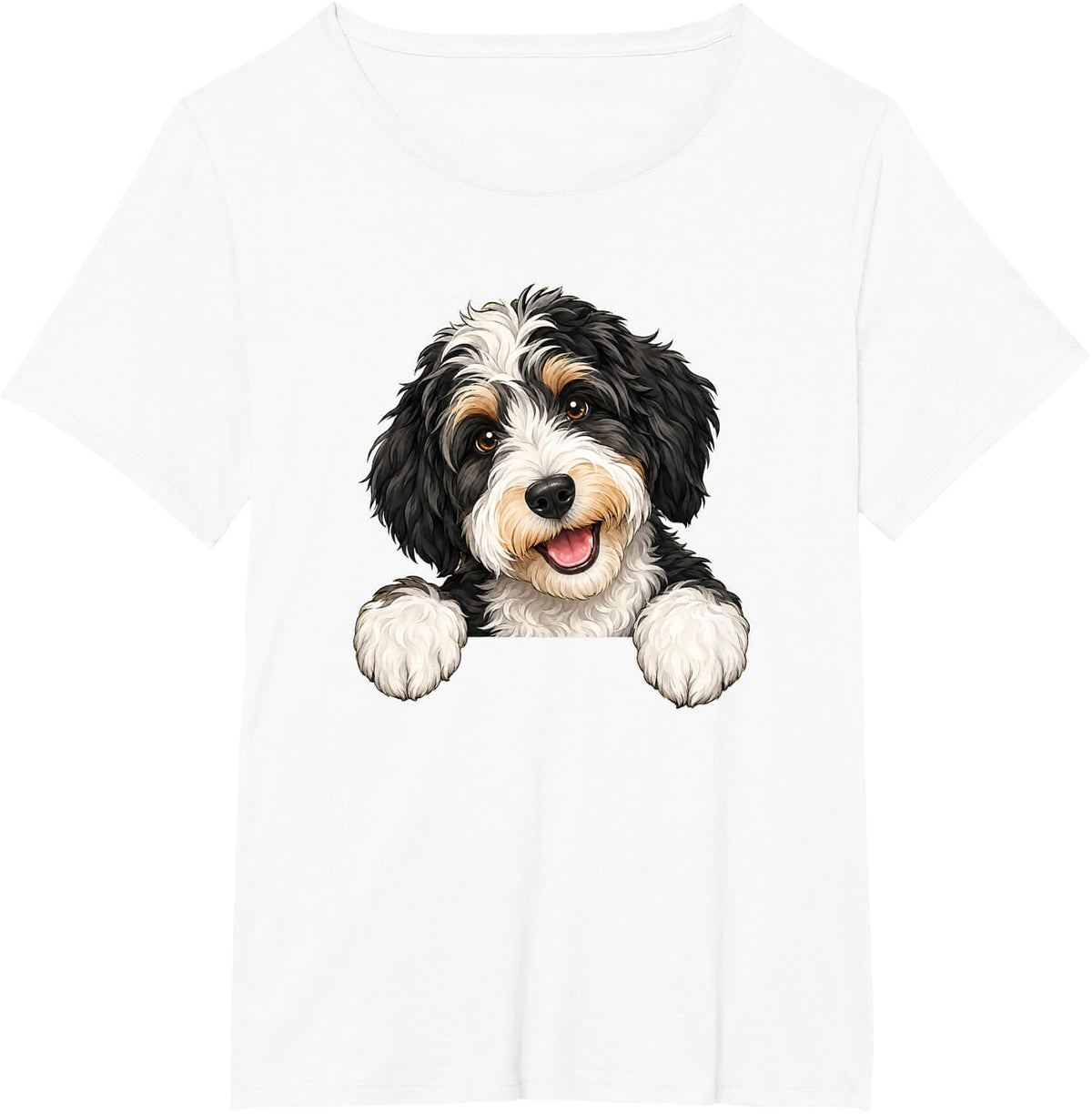 Cute Mens Womens Girls Peeking Doodle Bernedoodle Puppy Dog T-Shirt - White