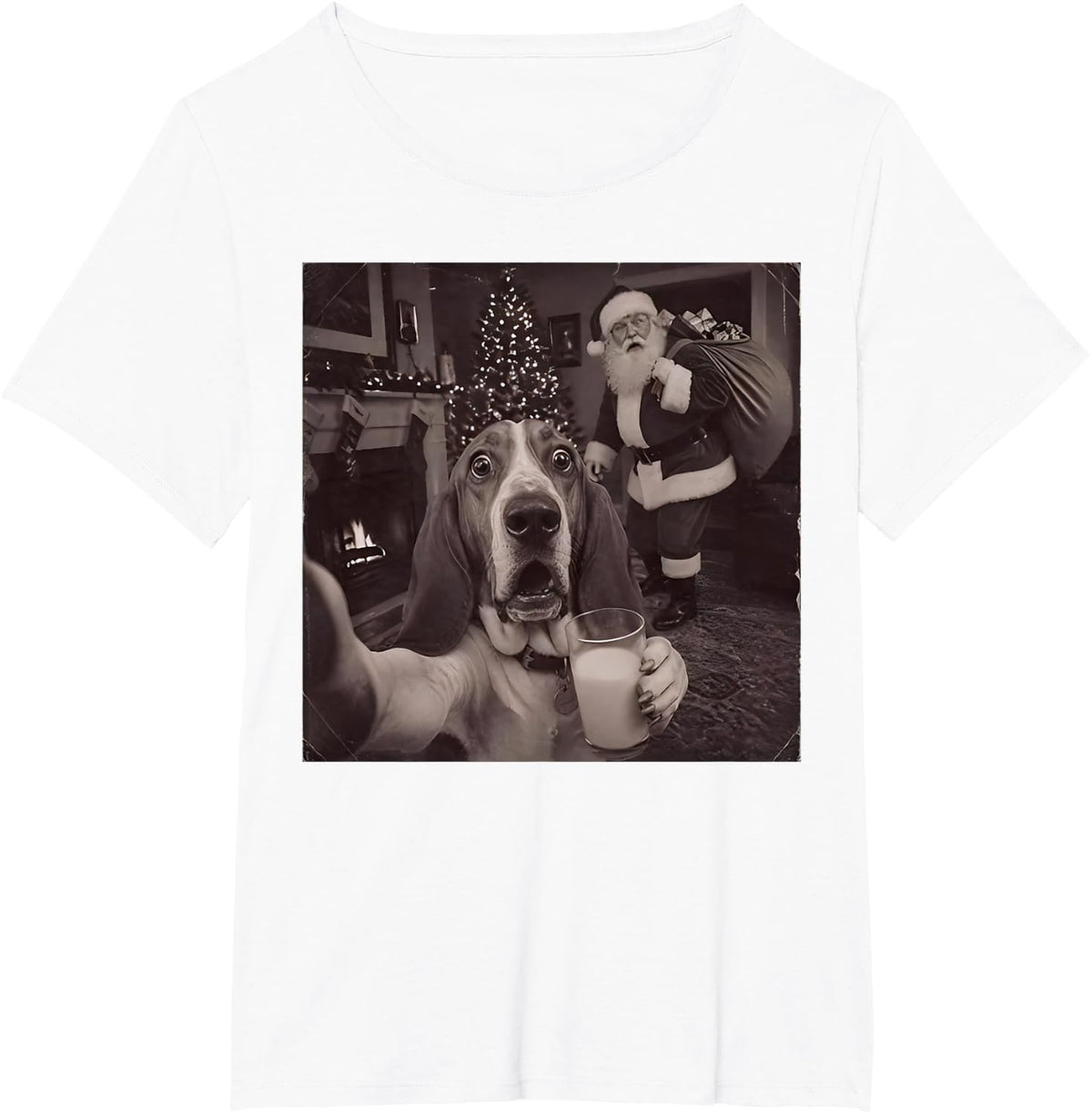 Basset Hound Santa Milk Christmas Selfie T-Shirt - White