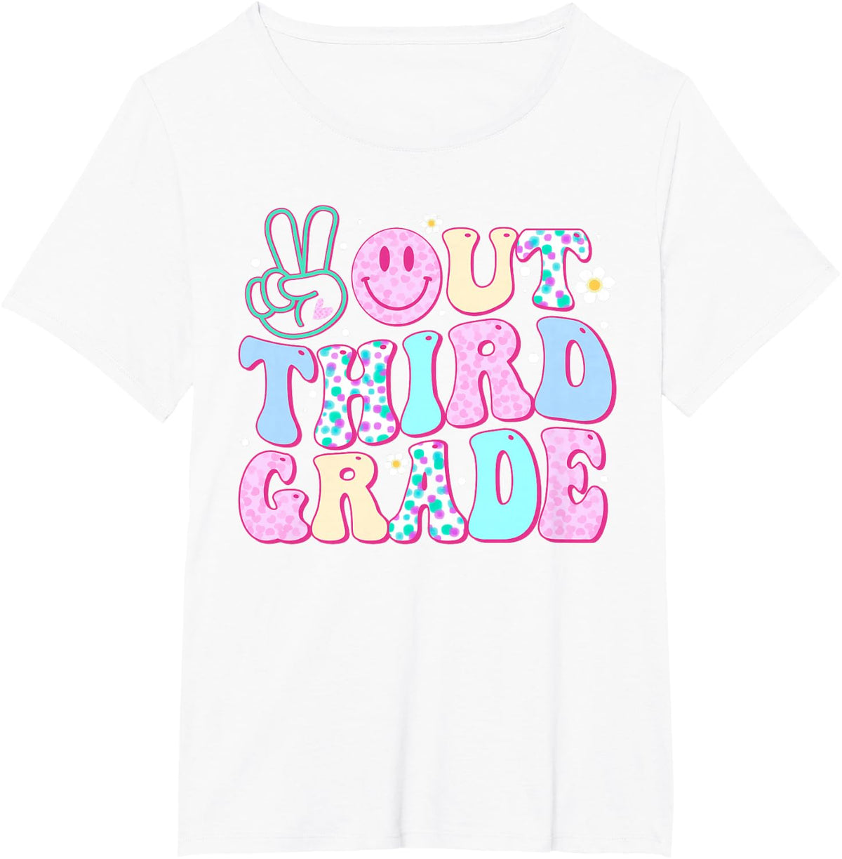 Peace Out Third Grade Last Day Of School Groovy Boys Girls T-Shirt - White