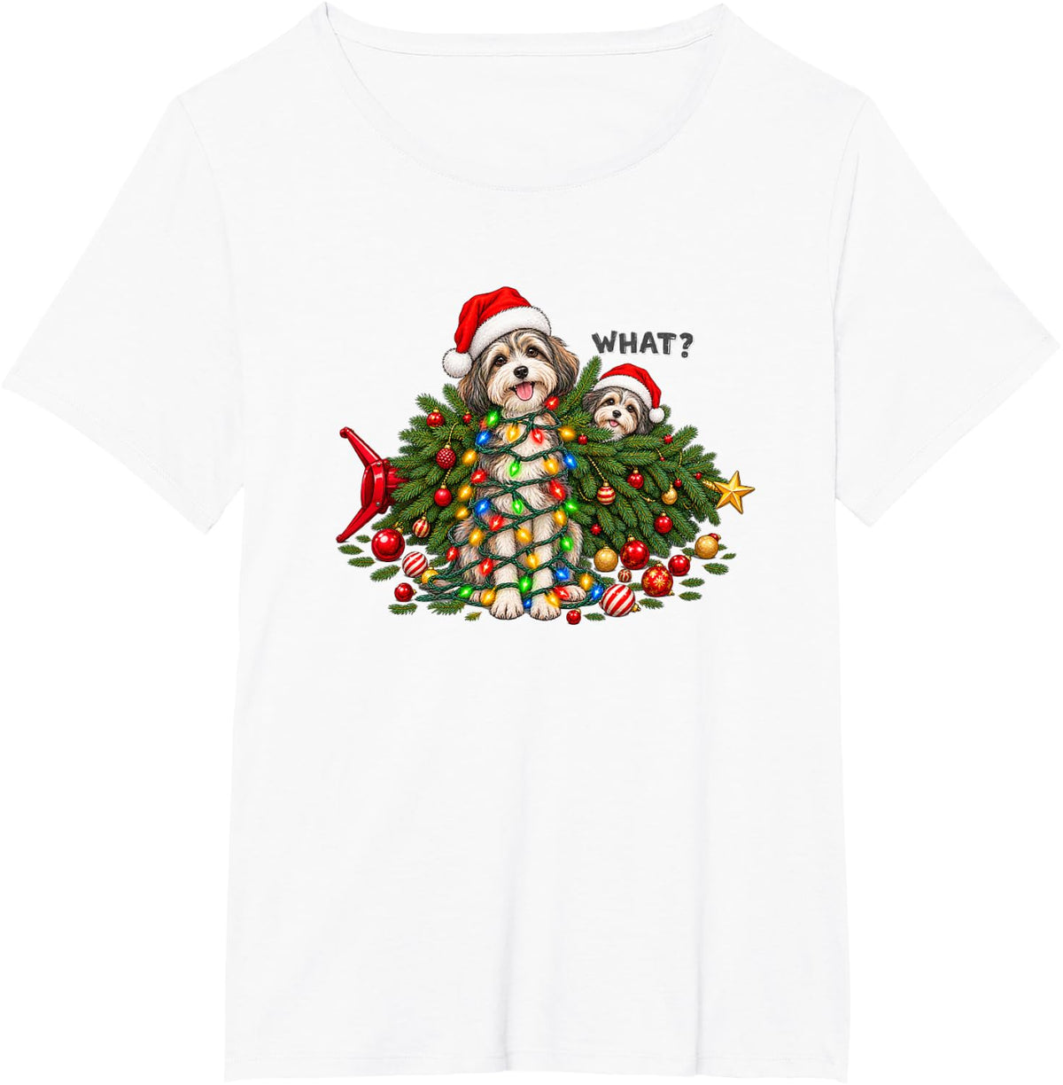 Havanese Christmas Tree Lights Santa Hats Holiday What T-Shirt - White