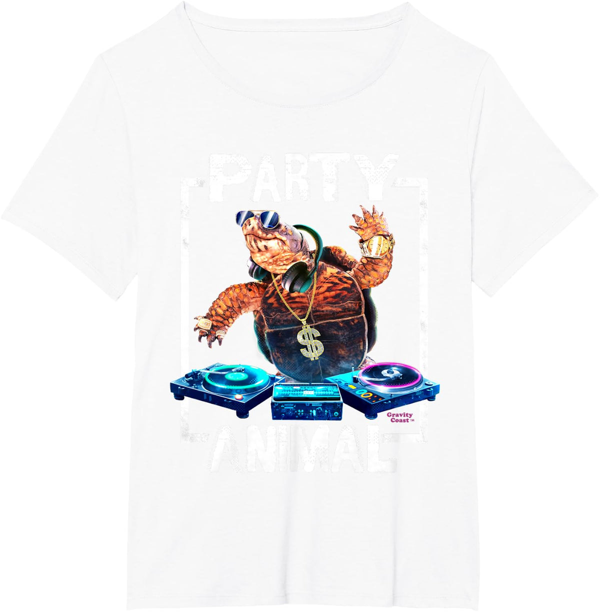 Party Animal Turtle DJ Hip Hop ClubMix on Turntables Turtles T-Shirt - White