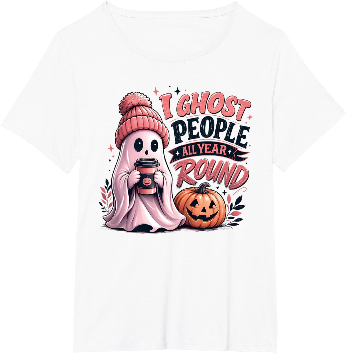 I Ghost People All Year Round Funny Introvert Halloween T-Shirt - White