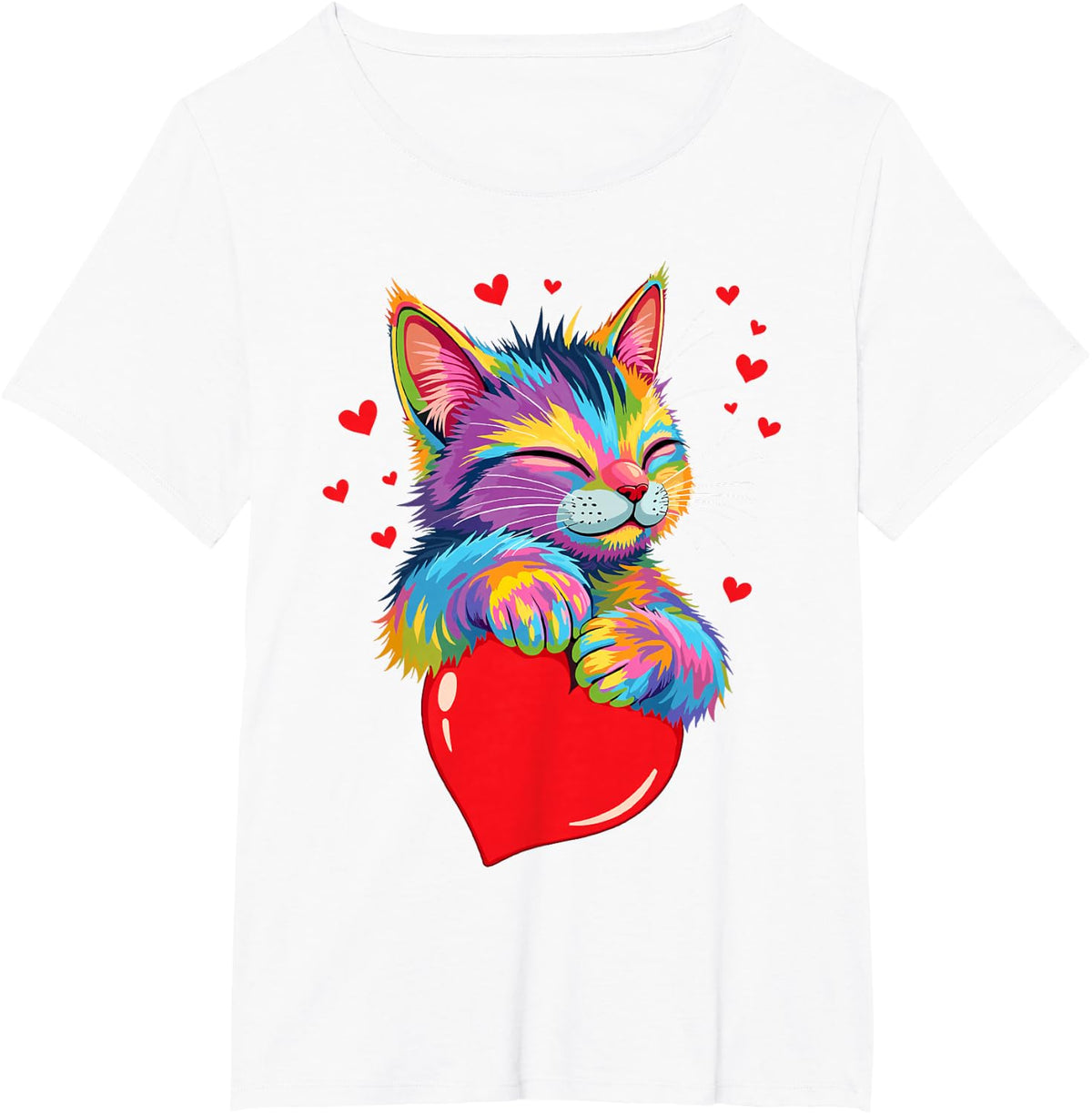 Valentines Day Cat And Love Heart Women Girls Cats Lover T-Shirt - White