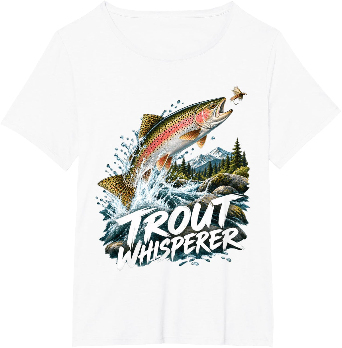 Trout Whisperer Fish in Mountain Stream T-Shirt - White