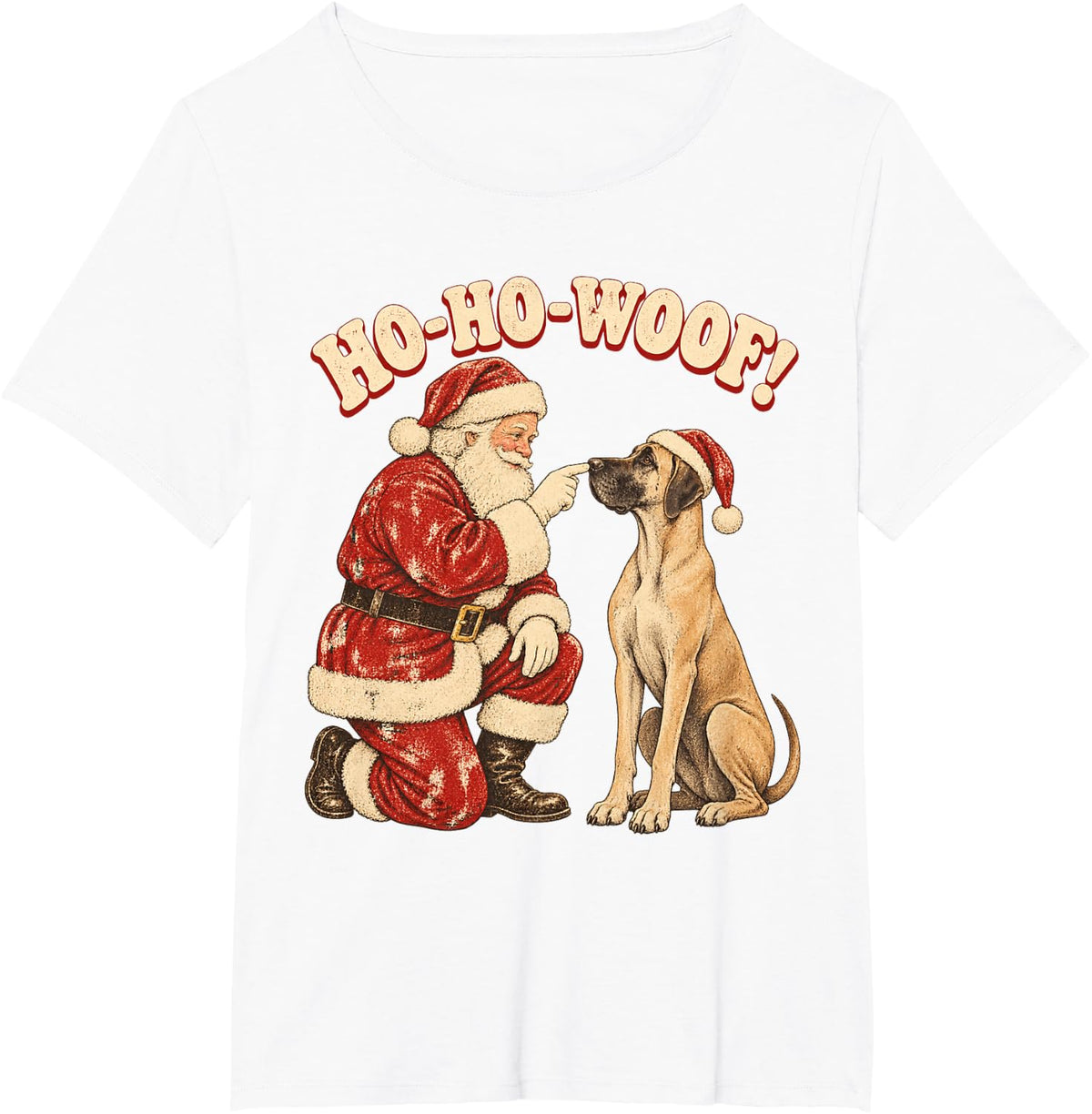 Santa Great Dane Retro Christmas Dog Ho Ho Woof T-Shirt - White