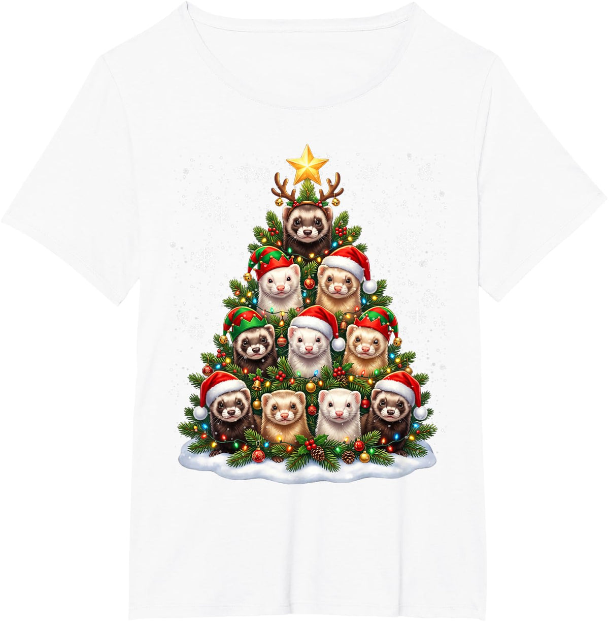 Funny Christmas Tree Ferrets Family Xmas Pajamas T-Shirt - White