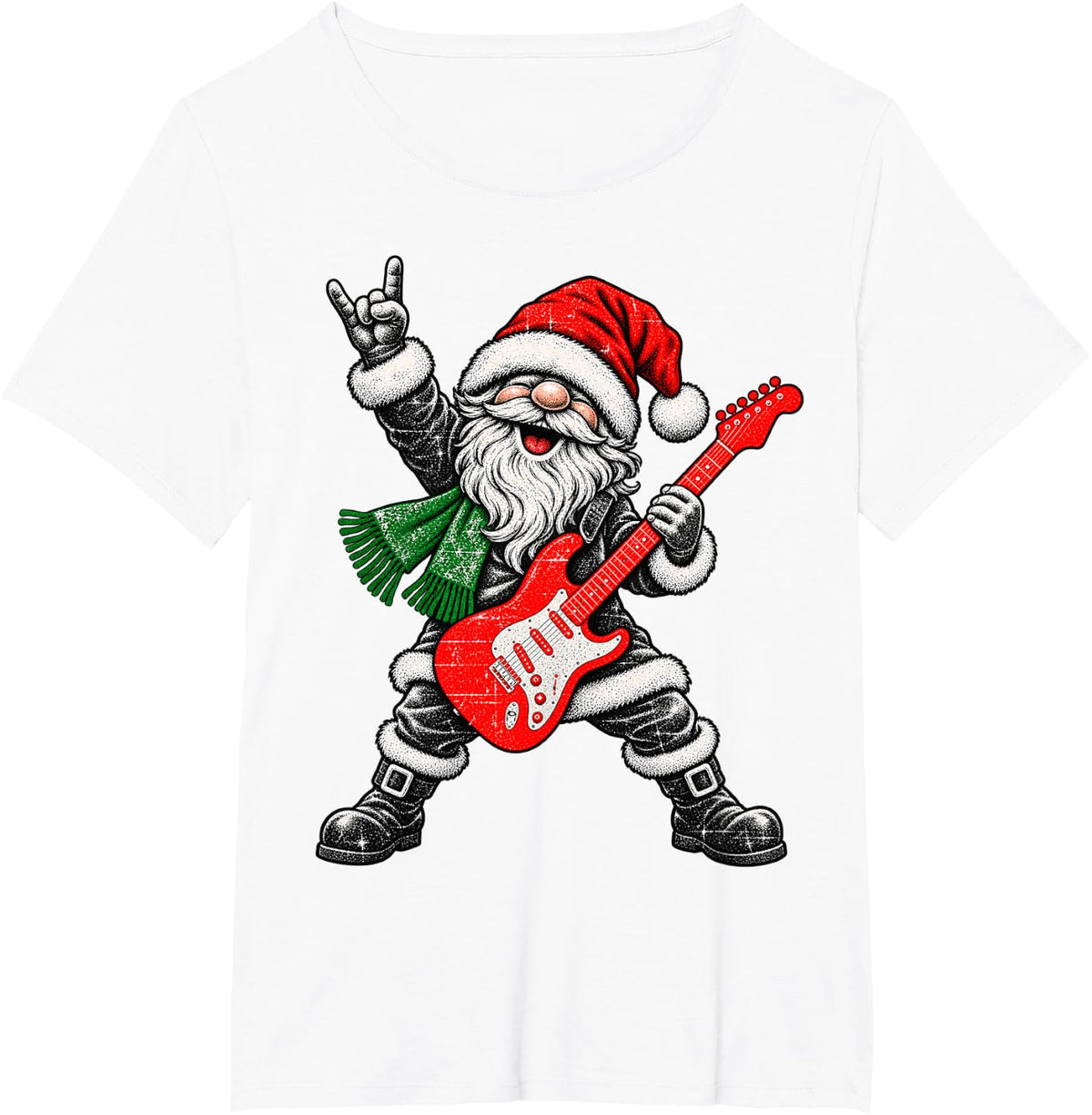 Vintage Gnome Rock Playing Guitar Funny Christmas T-Shirt - White