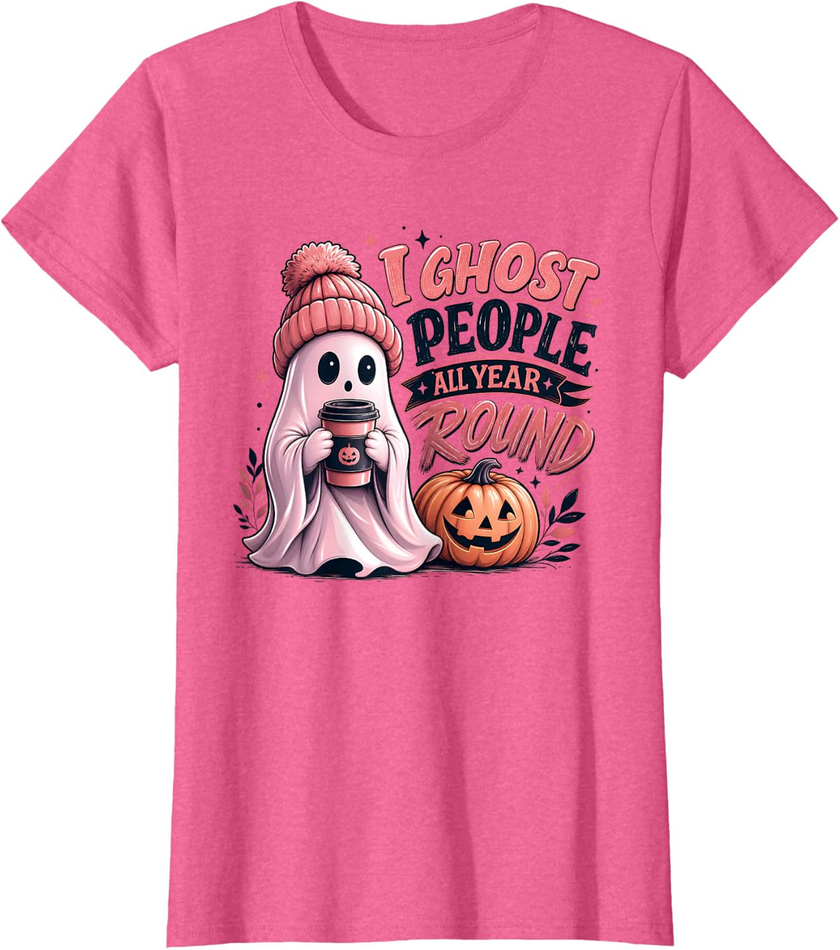 I Ghost People All Year Round Funny Introvert Halloween T-Shirt - Pink Heather