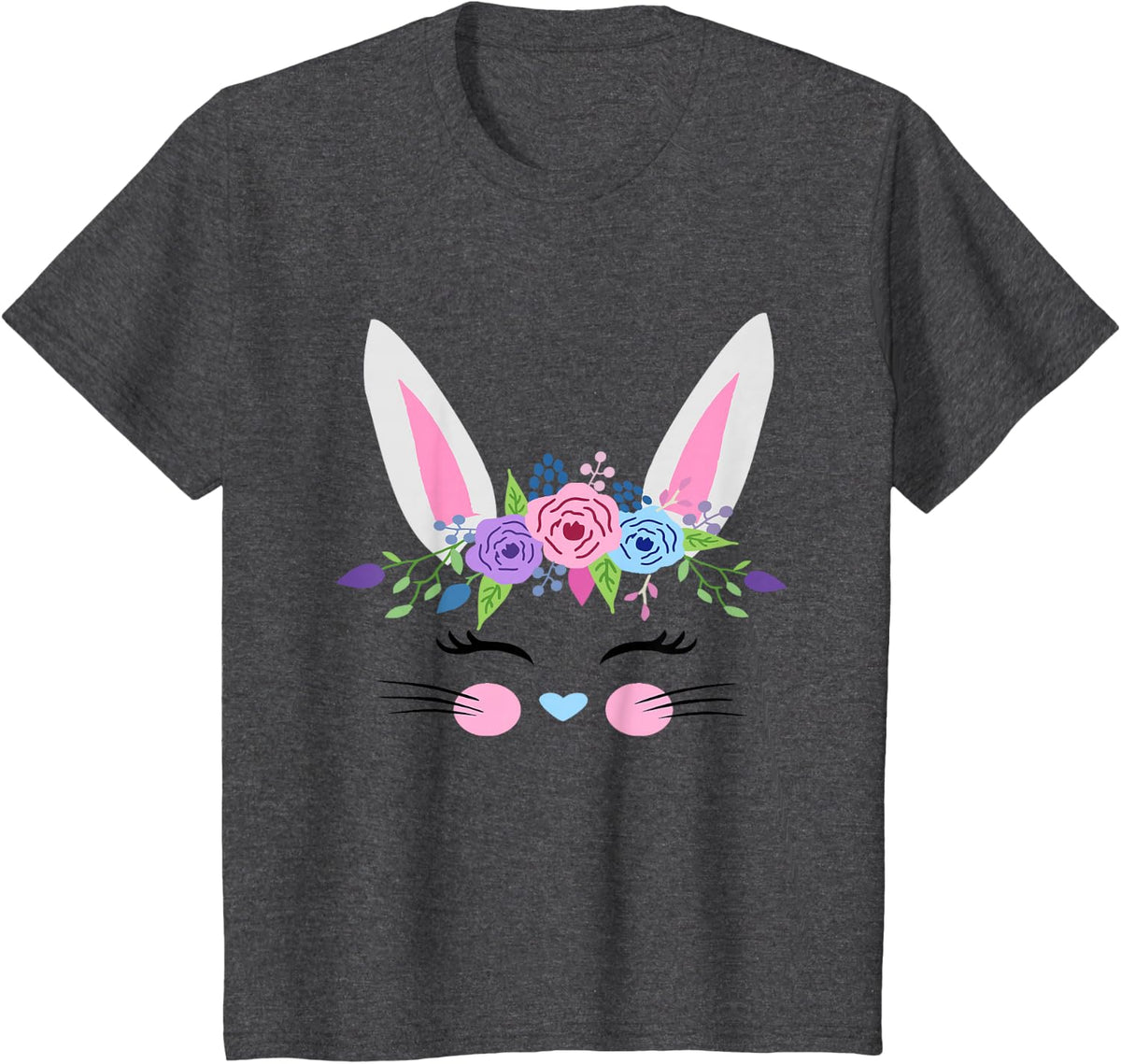 Girls Easter Bunny Flower Crown for Baby and Toddler Cute T-Shirt - Dark Heather Grey