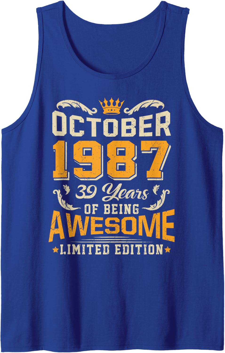 October 1987 Vintage 39 Years Awesome 39th Birthday Sleeveless Tank Top - Royal Blue