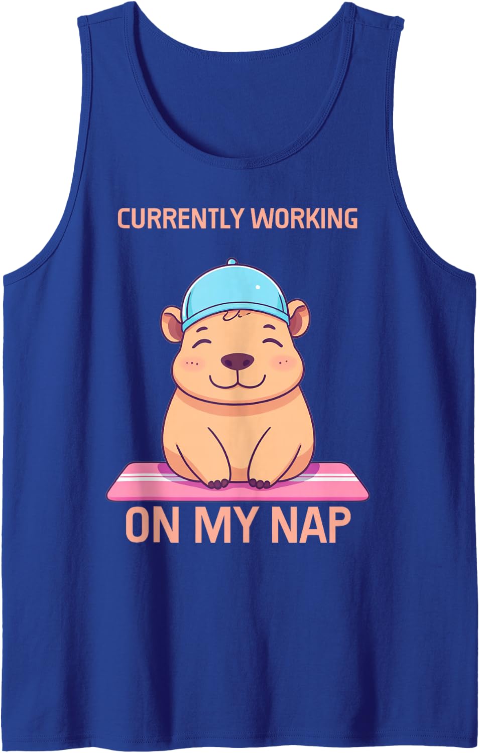 Funny Capybara Workout Gym Lazy Nap Time Sarcastic Sleeveless Tank Top - Royal Blue
