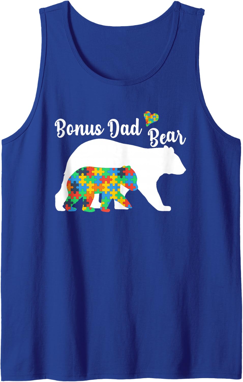 Autistic Support Autism Awareness Bonus-Dad Bear Father Day Sleeveless Tank Top - Royal Blue