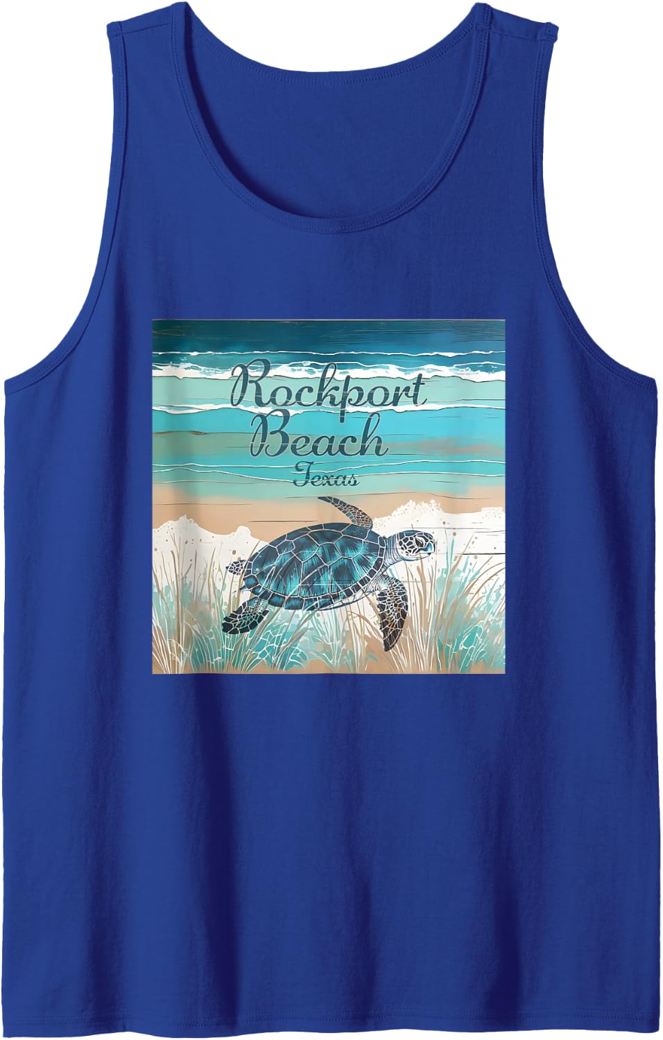 Rockport Beach Texas Sea Turtle Beach Coastal Decor Sleeveless Tank Top - Royal Blue