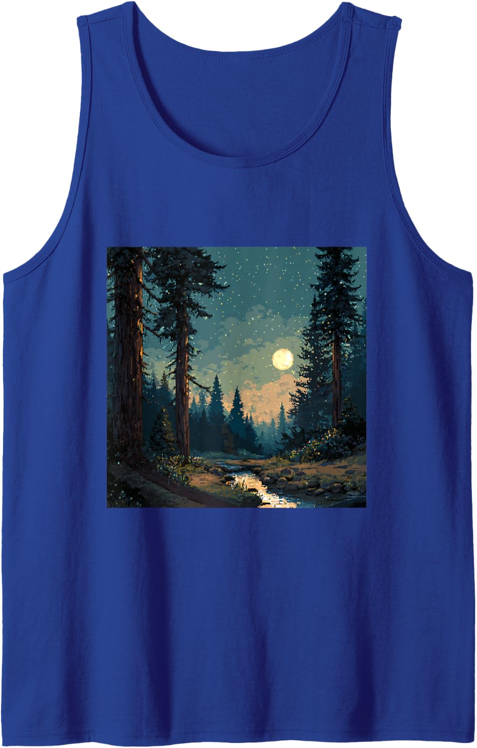 Pixel Art Forest Moonlight Nature Pine Trees River Tank Top - Royal Blue