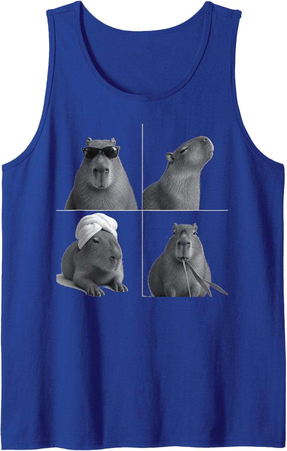 Capybara Photographic Collage in Black and White Sleeveless Tank Top - Royal Blue