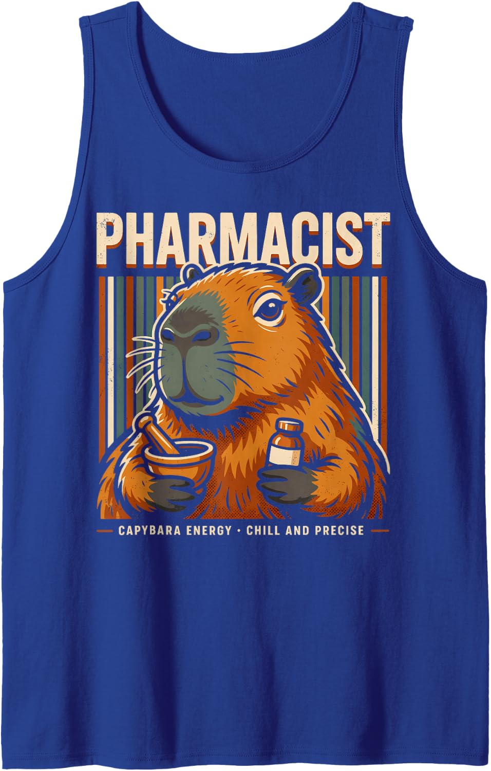 Pharmacist Capybara Energy Chill and Precise Sleeveless Tank Top - Royal Blue
