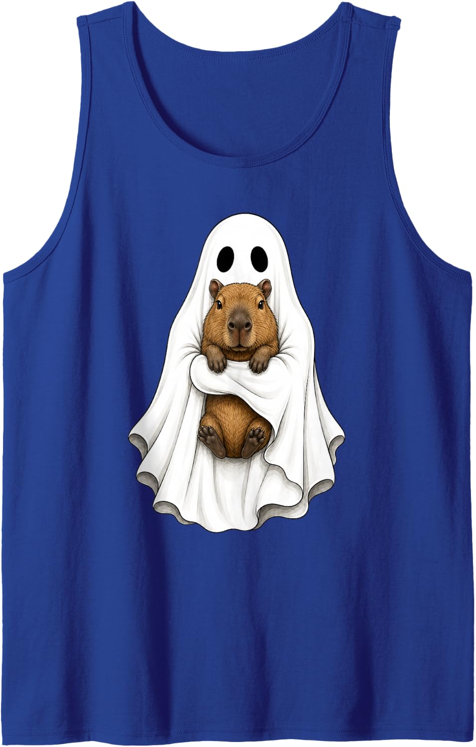 Ghost Holding A Capybara Funny Animal Halloween Sleeveless Tank Top - Royal Blue