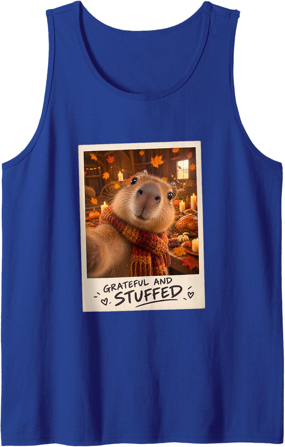 Grateful and Stuffed Capybara Thanksgiving Sleeveless Tank Top - Royal Blue