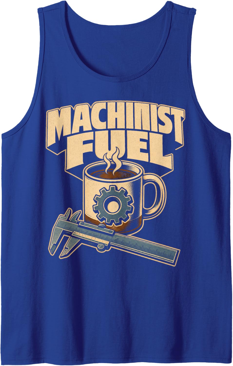 Machinist Fuel Coffee Caliper Sleeveless Tank Top - Royal Blue