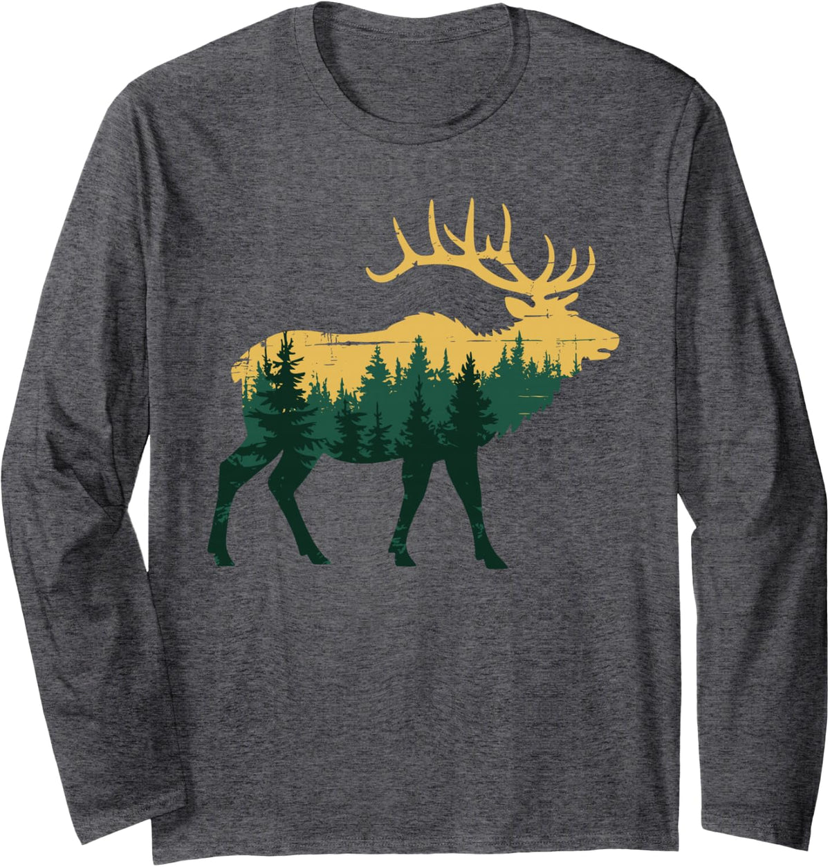Funny Elk Hunting Art for Men Women Hunt Elk Hunter Long Sleeve T-Shirt - Adult Unisex Dark Heather Grey