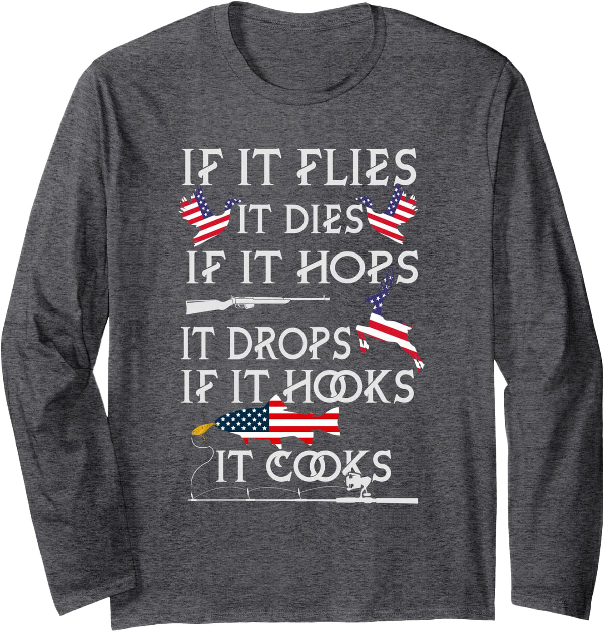 When it Flies Fishing Long Sleeve T-Shirt - Adult Unisex Dark Heather Grey