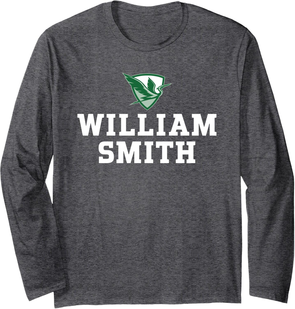 William Smith College Herons Shield Logo - HWSC Long Sleeve T-Shirt - Adult Unisex Dark Heather Grey