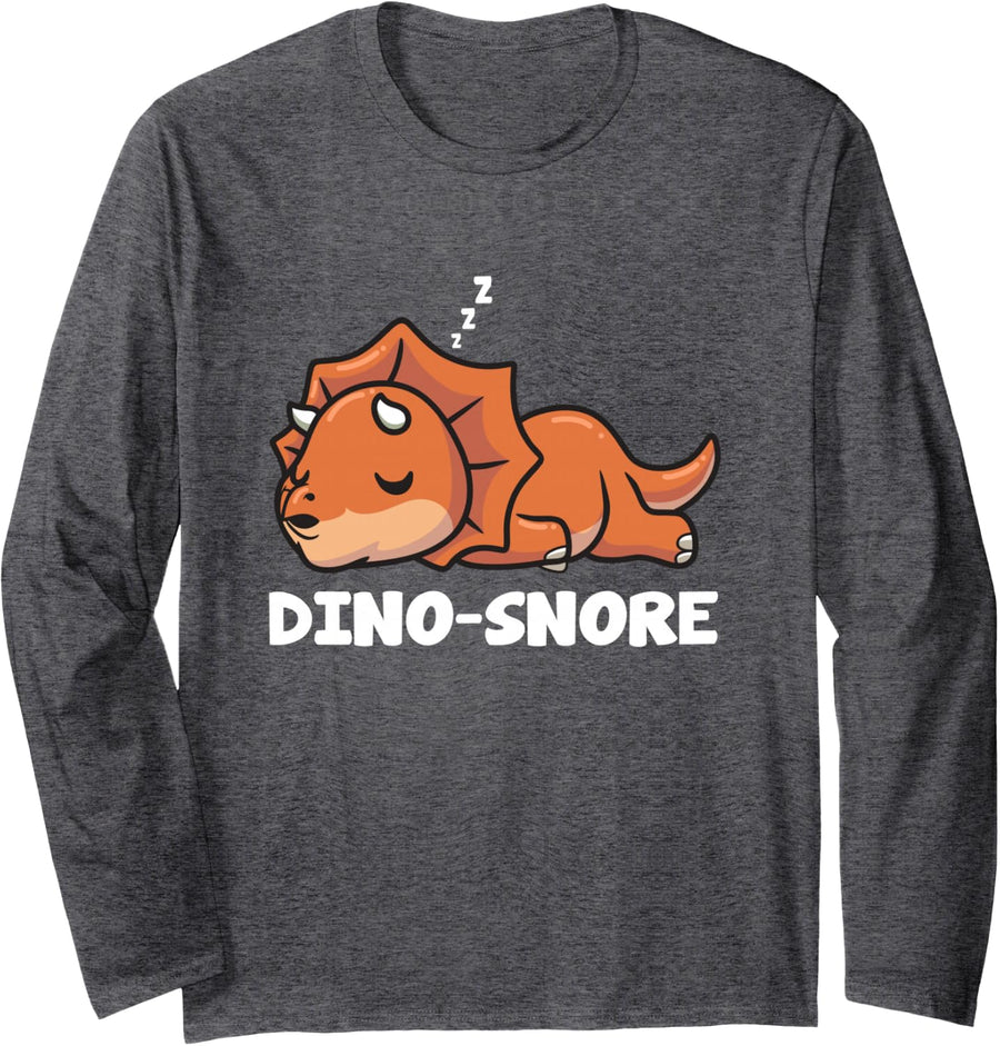 Dino Snore Adult Dinosaur Triceratops Long Sleeve T-Shirt - Adult Unisex Dark Heather Grey