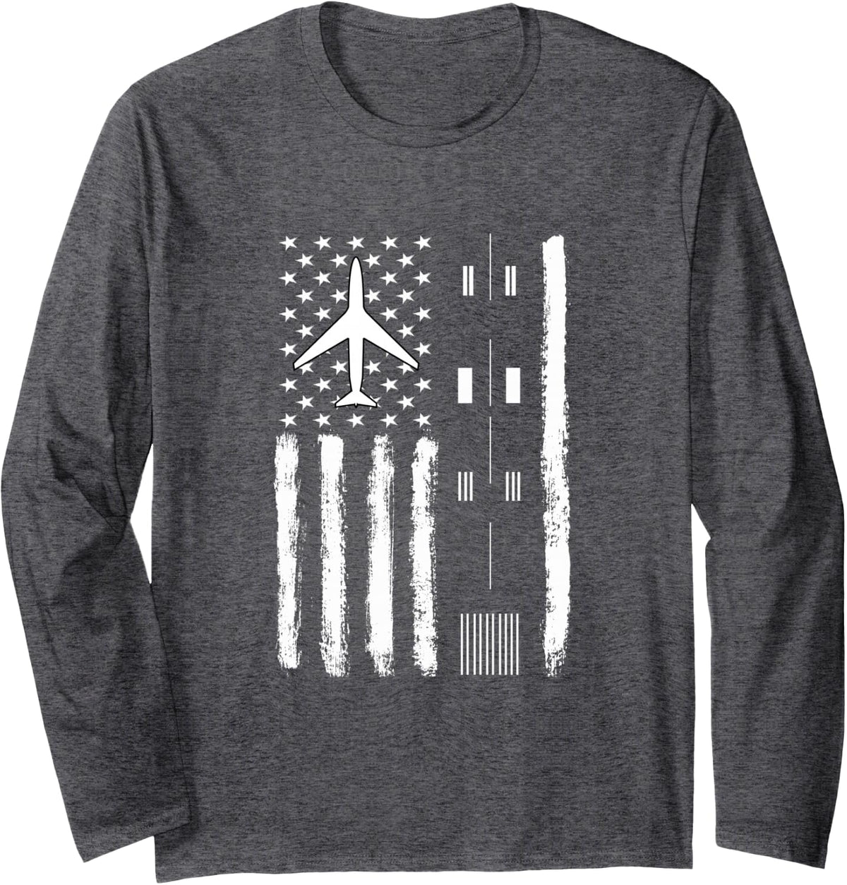 Air Traffic Controller USA Flag - ATC Outfit Controller Gift Long Sleeve T-Shirt - Adult Unisex Dark Heather Grey