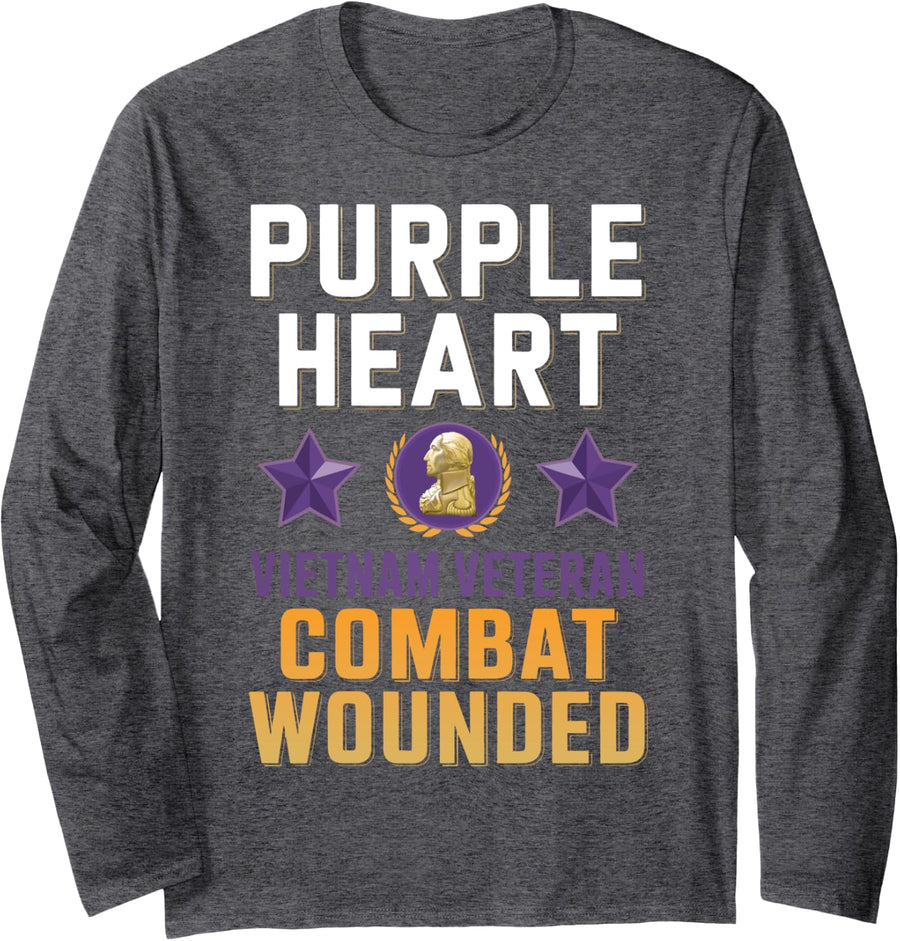 Purple Heart Vietnam Veteran Combat Wounded Proud Patriotic Long Sleeve T-Shirt - Adult Unisex Dark Heather Grey
