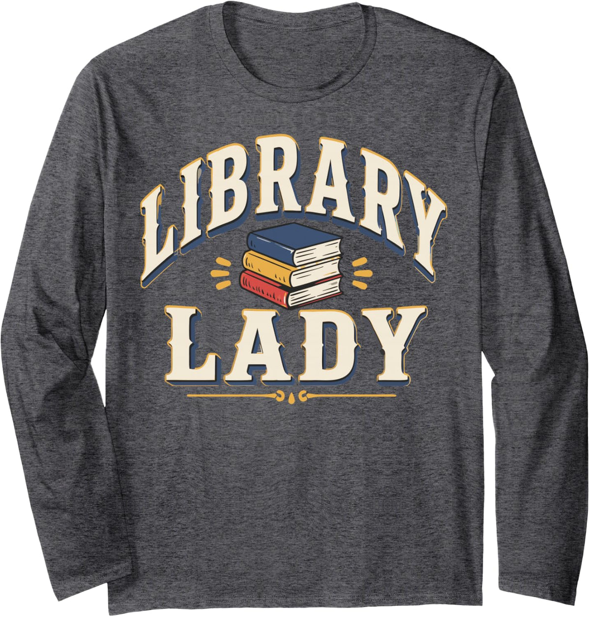 Library Lady Vintage Librarian Long Sleeve T-Shirt - Adult Unisex Dark Heather Grey