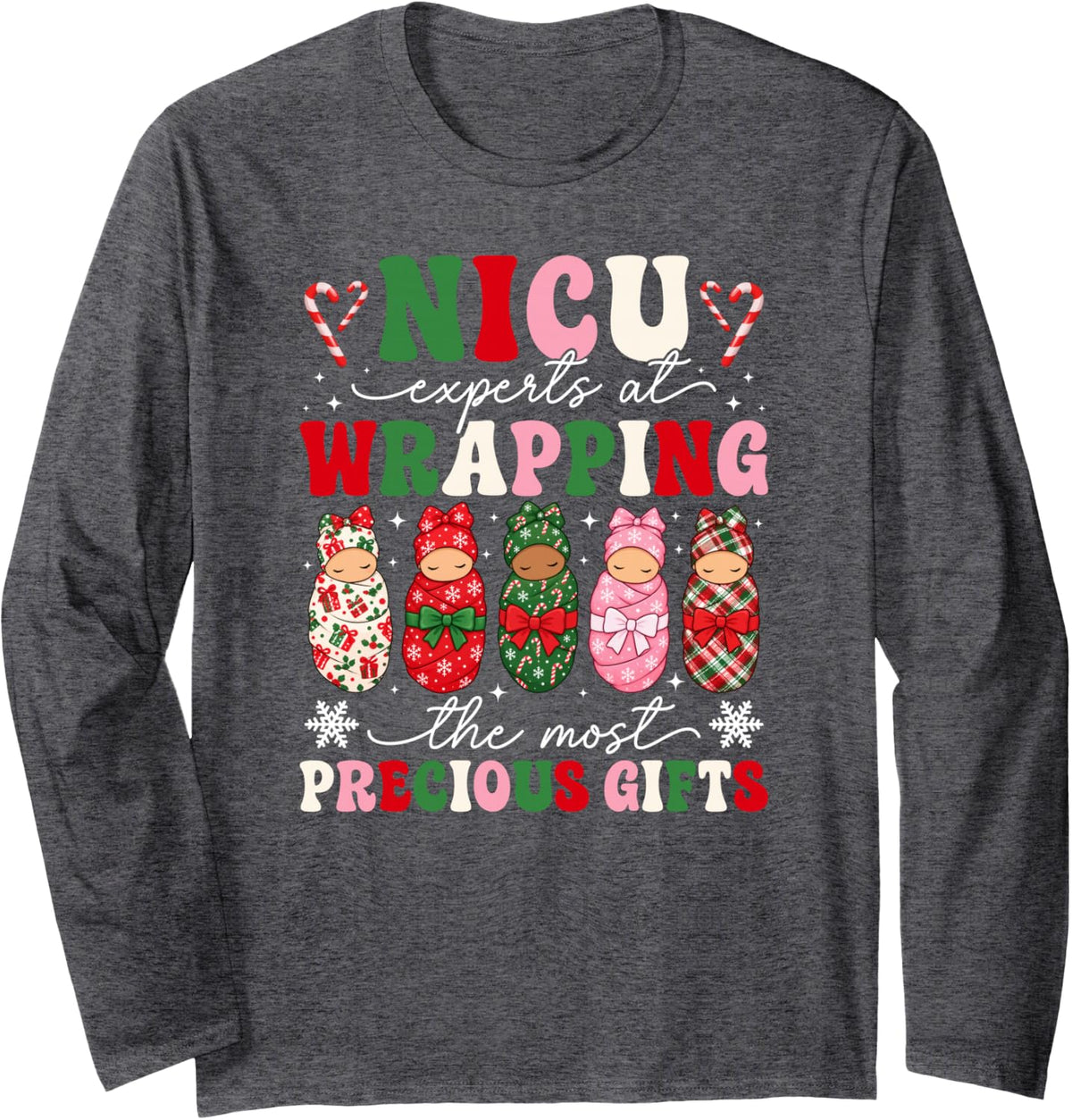 Groovy NICU Christmas NICU Nurse Xmas Neonatal ICU Nurse Long Sleeve T-Shirt - Adult Unisex Dark Heather Grey