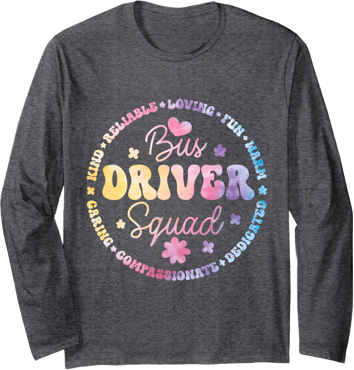 Groovy Bus Driver Squad Back to School Squad Appreciation Long Sleeve T-Shirt - Adult Unisex Dark Heather Grey