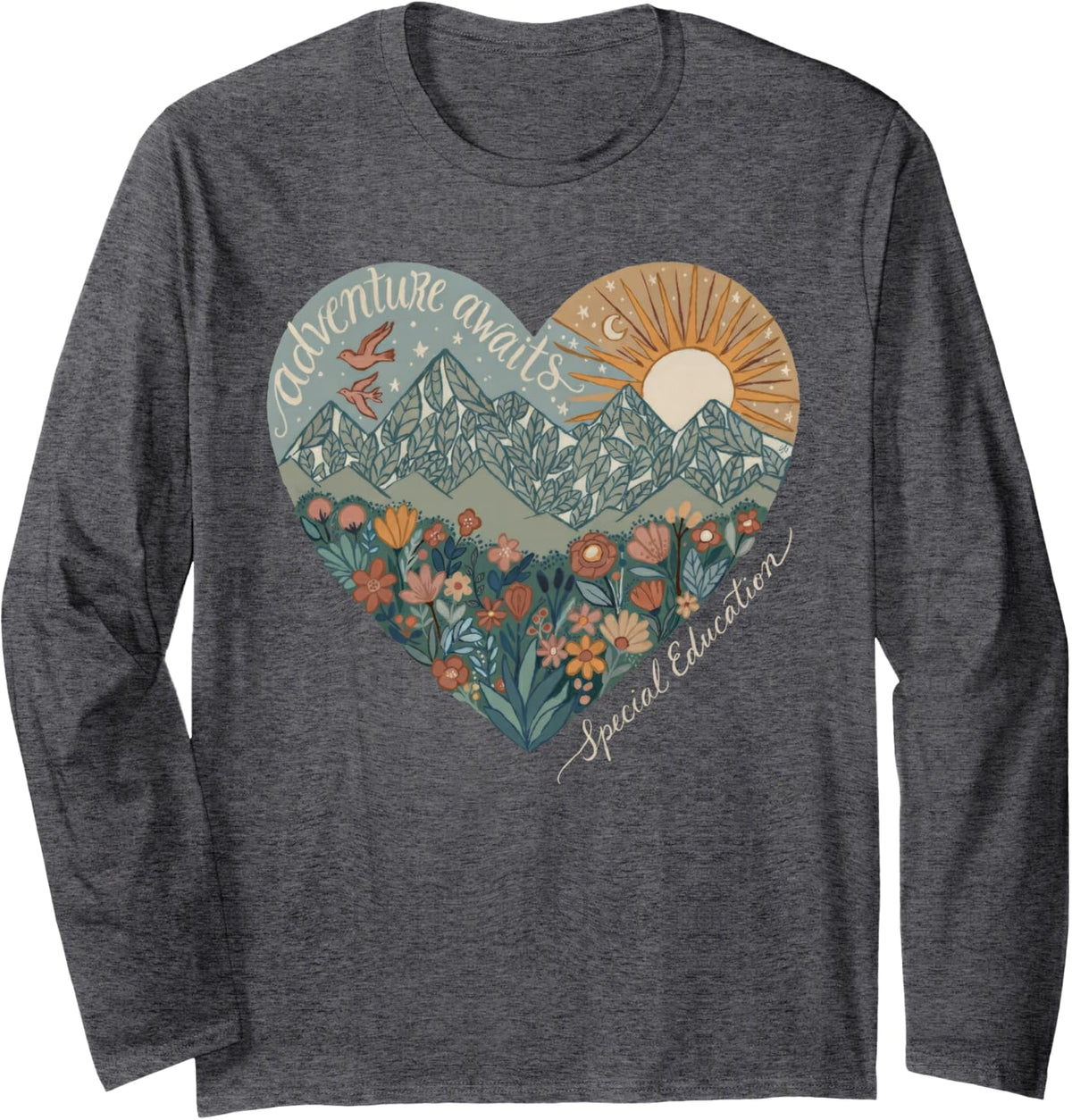 Adventure Awaits Special Education SPED Teacher Mountain Long Sleeve T-Shirt - Adult Unisex Dark Heather Grey