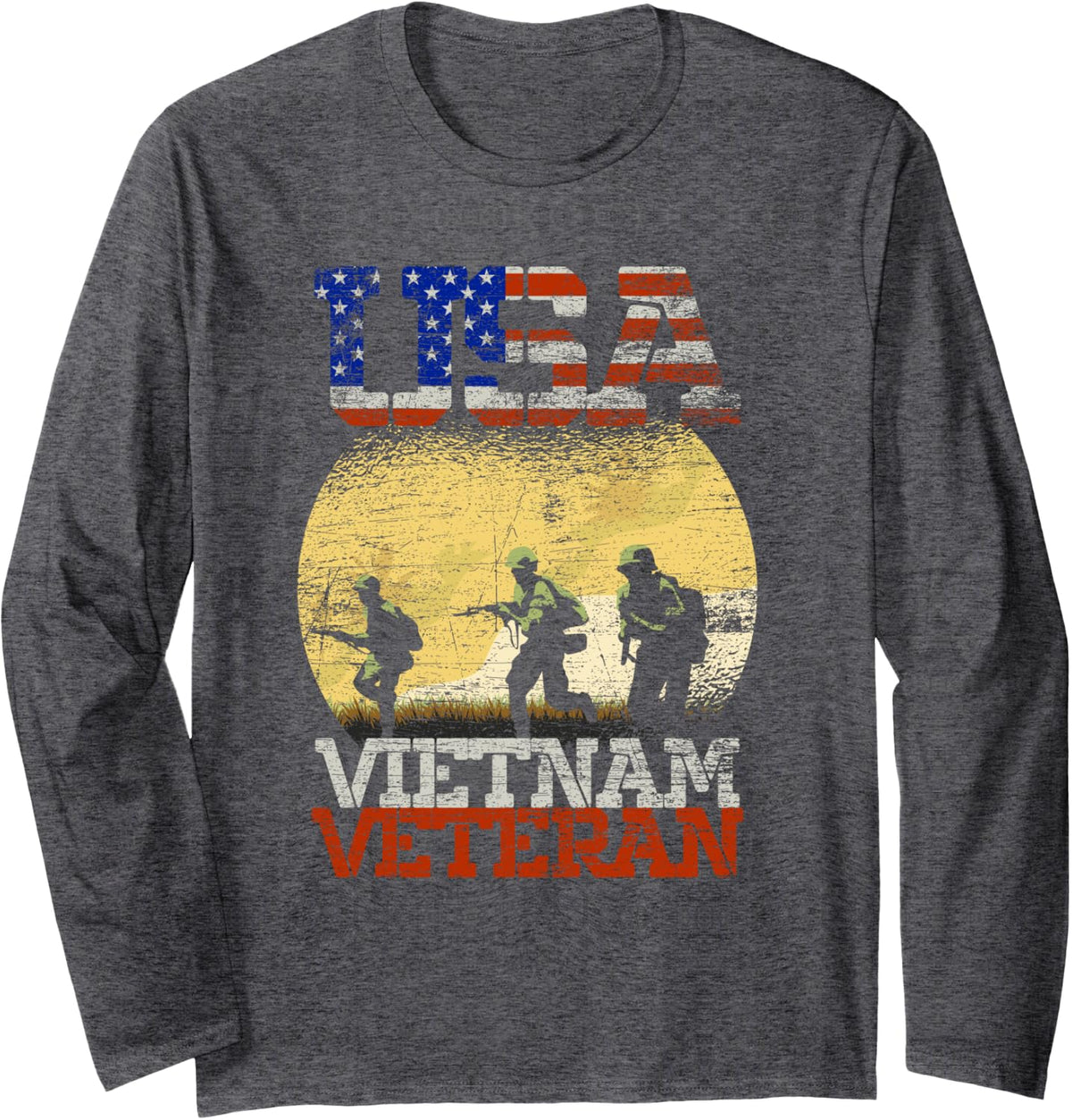 USA Vietnam Veteran Long Sleeve T-Shirt - Adult Unisex Dark Heather Grey