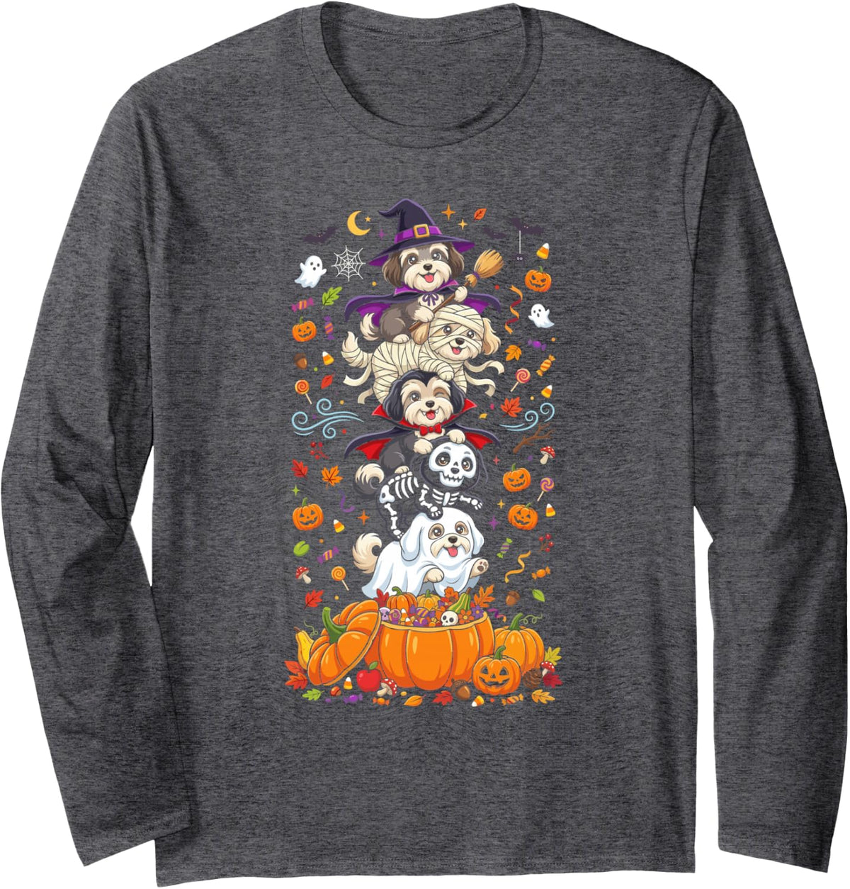 Havanese Witch Vampire Ghost Halloween Kids Mens Womens Long Sleeve T-Shirt - Adult Unisex Dark Heather Grey