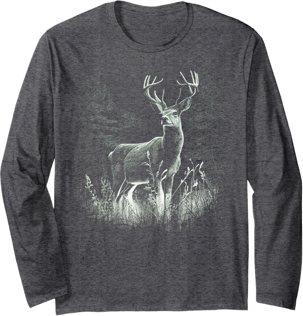 Deer Forest Nature Lover Stag Hunting Hunter Long Sleeve T-Shirt - Adult Unisex Dark Heather Grey