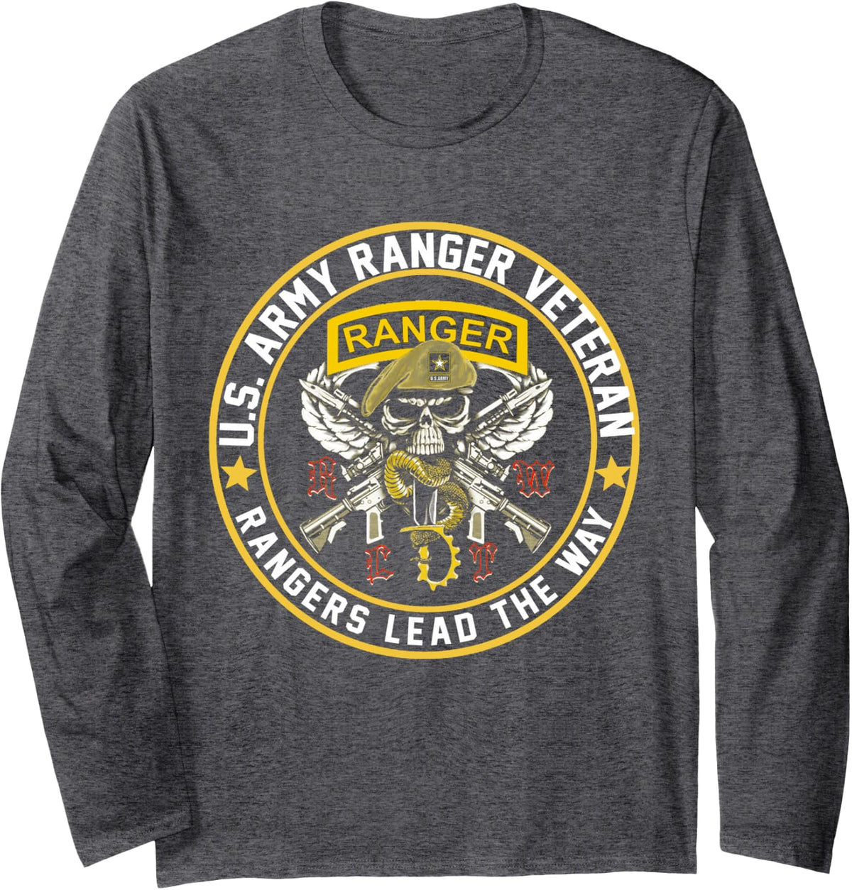 US Army Ranger Veteran Rangers Lead The Way Long Sleeve T-Shirt - Adult Unisex Dark Heather Grey