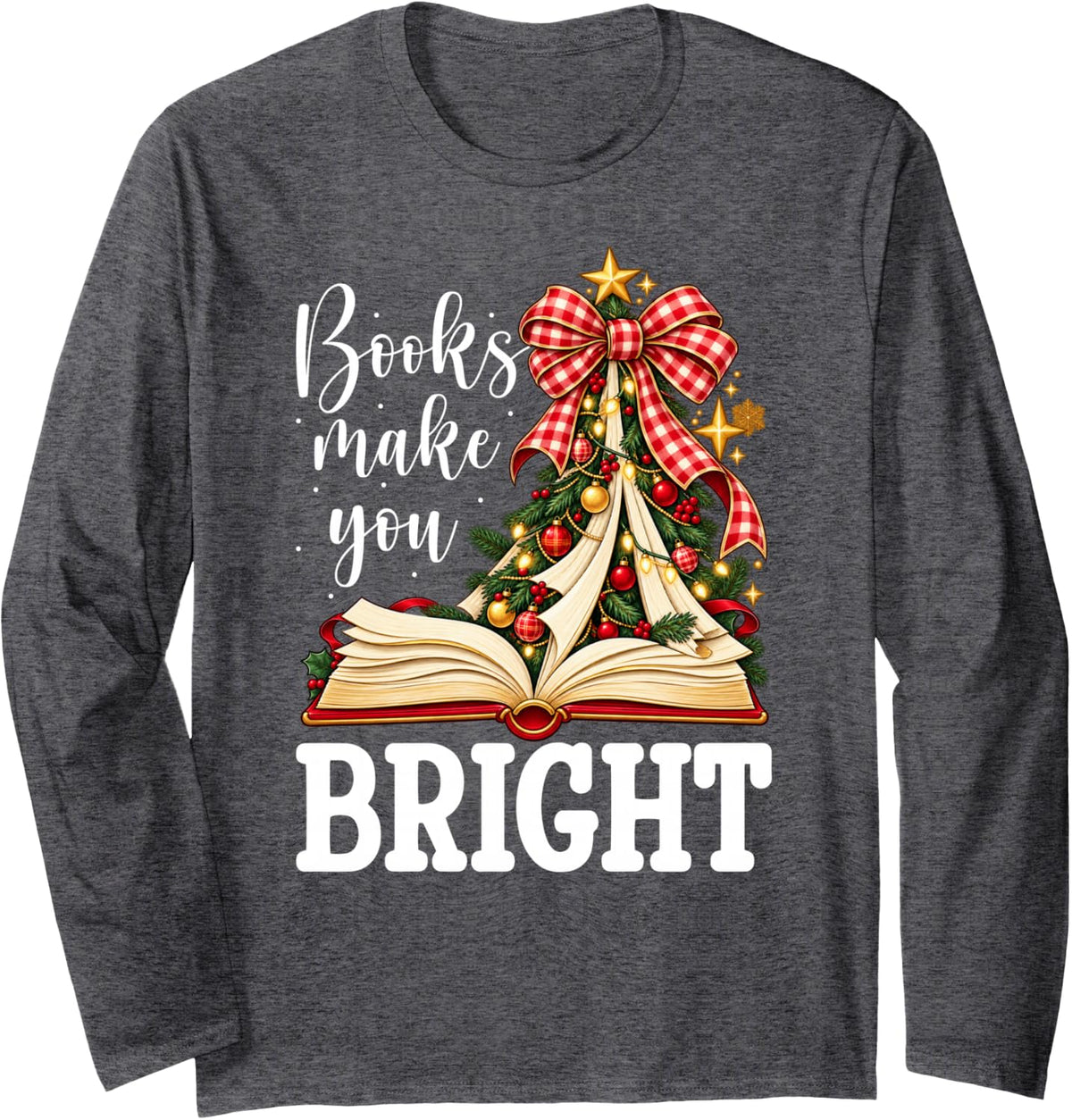 School Librarian Christmas Tree School Library Worker Xmas Long Sleeve T-Shirt - Adult Unisex Dark Heather Grey
