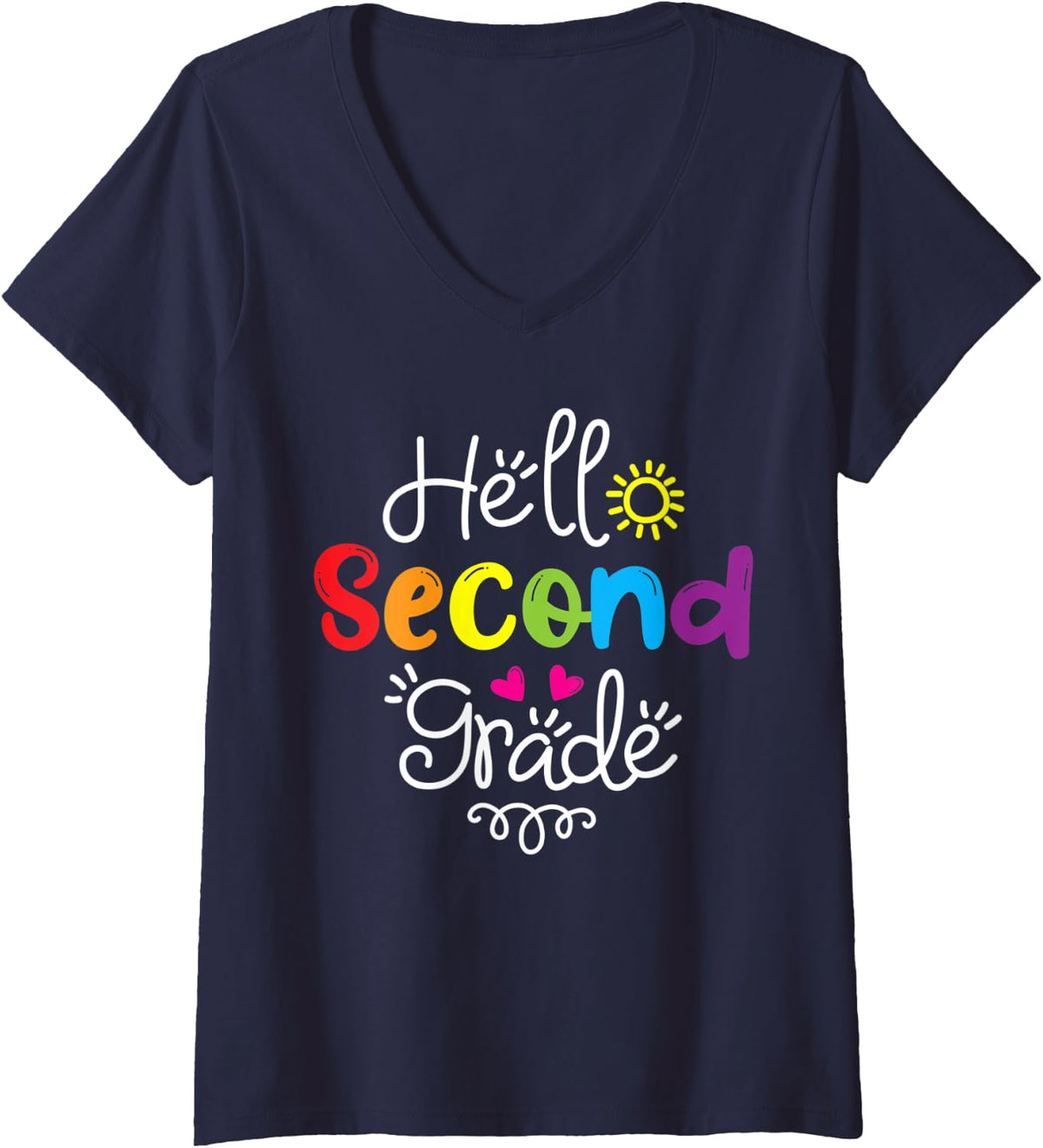Womens Hello Second Grade Shirt Fun 2nd Grade Back to School Gift V-Neck T-Shirt - Navy Blue
