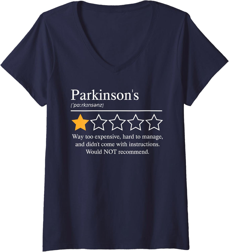 Womens Parkinson's Disease Awareness Month 2025 Would not Recommend V-Neck T-Shirt - Navy Blue