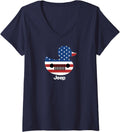 Women's Jeep Duck American Flag Shirt | Officially Licensed Jeep V-Neck T-Shirt - Navy Blue