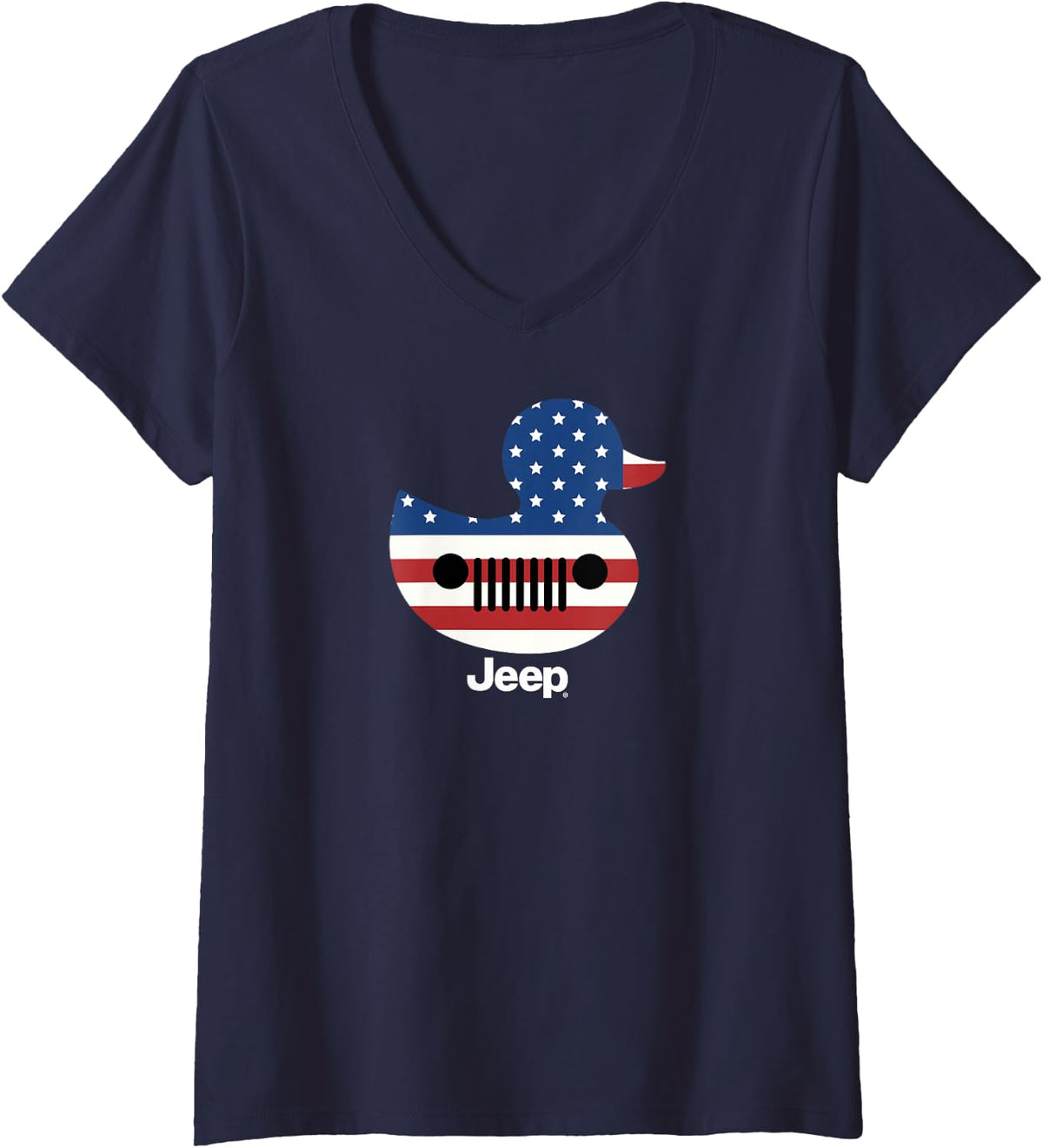 Women's Jeep Duck American Flag Shirt | Officially Licensed Jeep V-Neck T-Shirt - Navy Blue