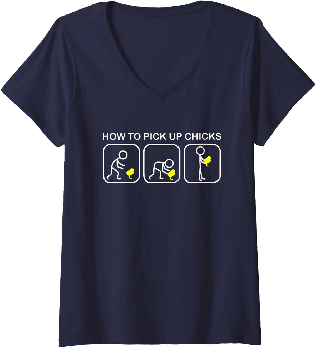 Women's How to Pick Up Chicks Funny Chicken V-Neck T-Shirt - Navy Blue
