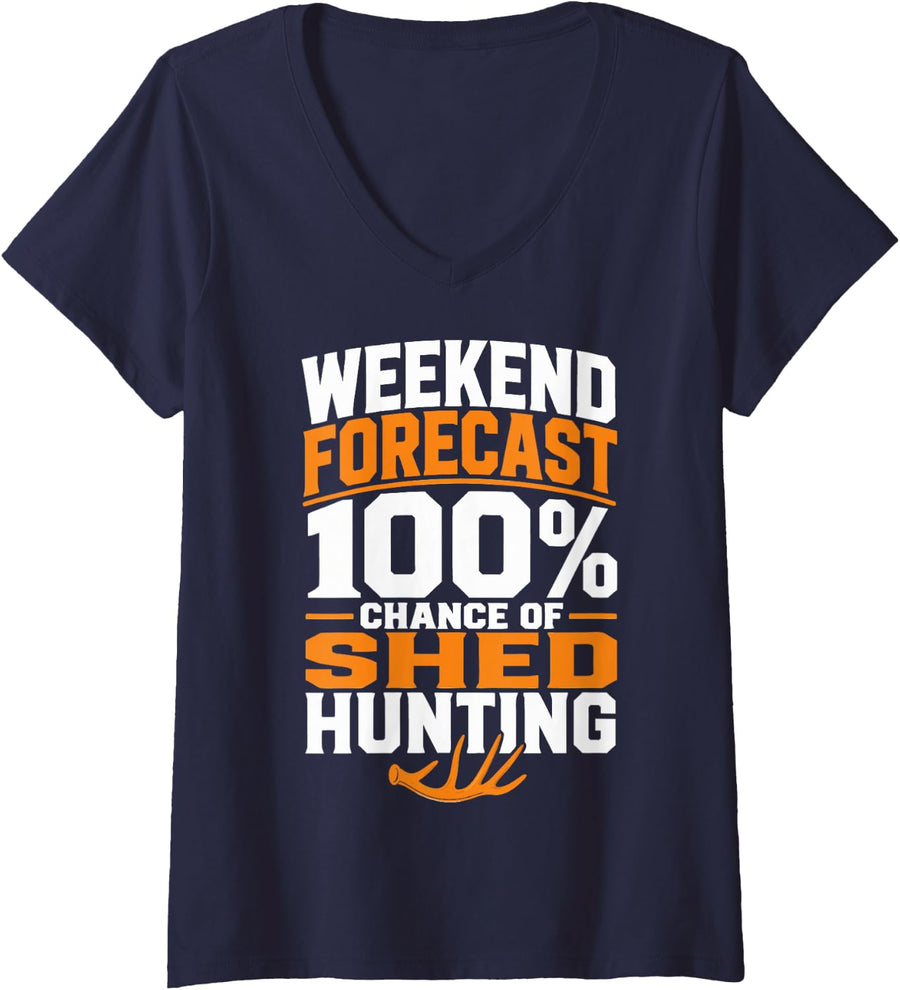Women's Elk Hunting Weekend Bull Elk Hunter V-Neck T-Shirt - Navy Blue