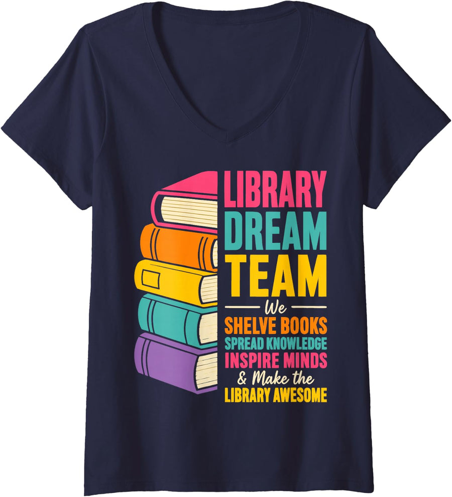 Women's Library Team Librarian V-Neck T-Shirt - Navy Blue