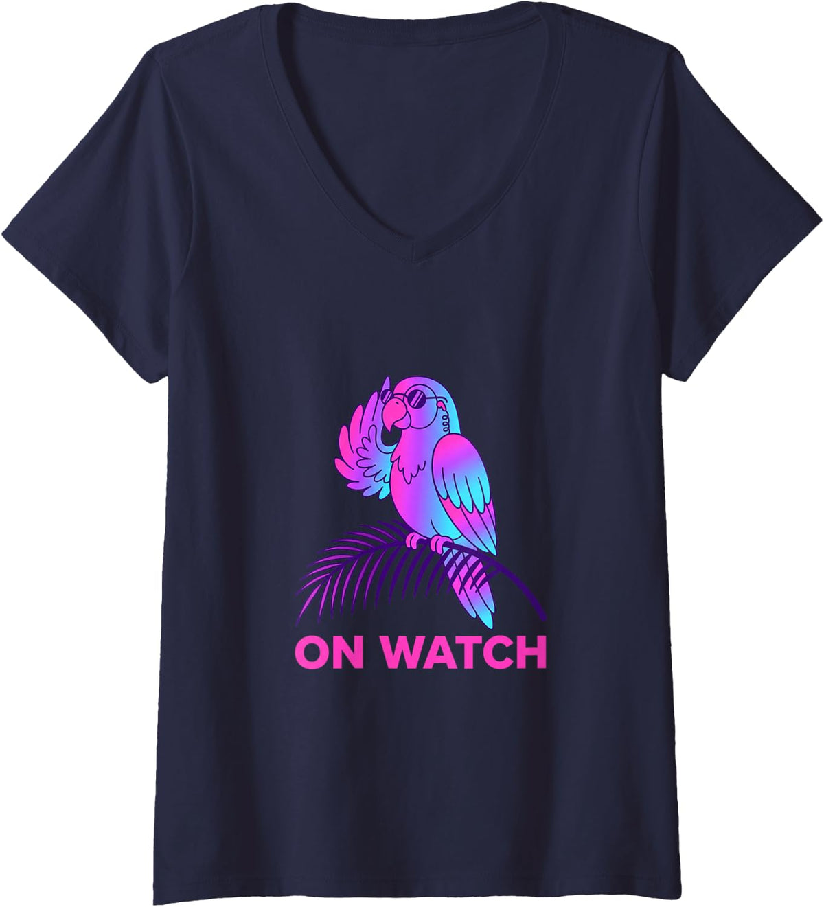 Women's On Watch Parrot Heist Crew Role Funny Gamer Squad Gaming V-Neck T-Shirt - Navy Blue