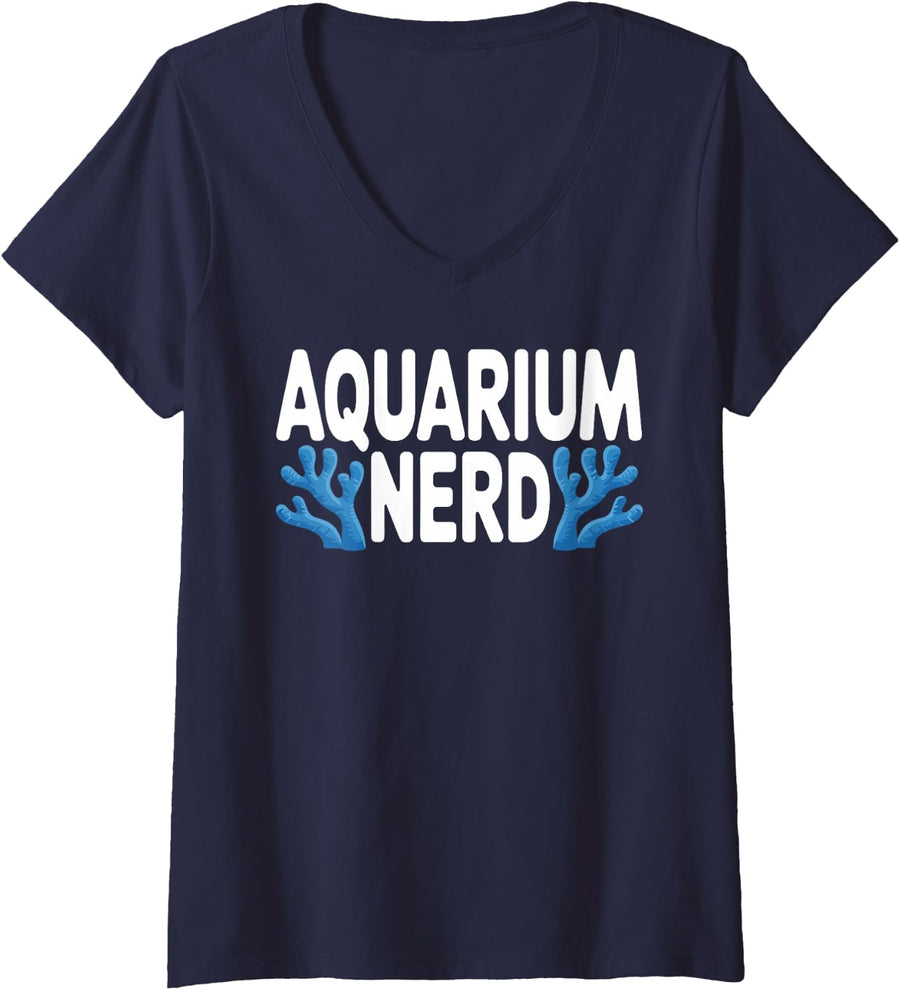 Women's Aquarium Art for Men Women Fish Lover Fish Tank Enthusiast V-Neck T-Shirt - Navy Blue